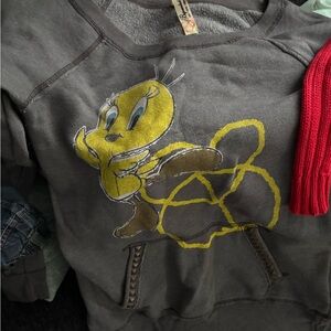 Warner Bros Gray and Yellow Sweatshirt with Cartoon Design